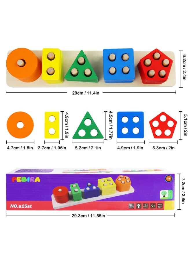 Lyaxm Montessori Toys for 1 to 3-Year-Old Boys Girls Toddlers, Wooden Sorting & Stacking Toys for Toddlers and Kids Preschool, Educational Toys, Color Recognition Stacker Shape Sorter, Learning Puzzles Gift - Image 2